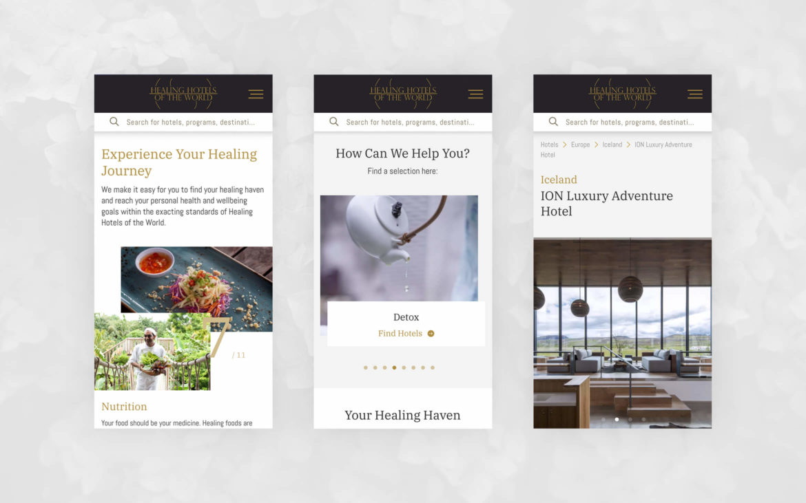 Grafik von Website Relaunch für Healing Hotels of the World